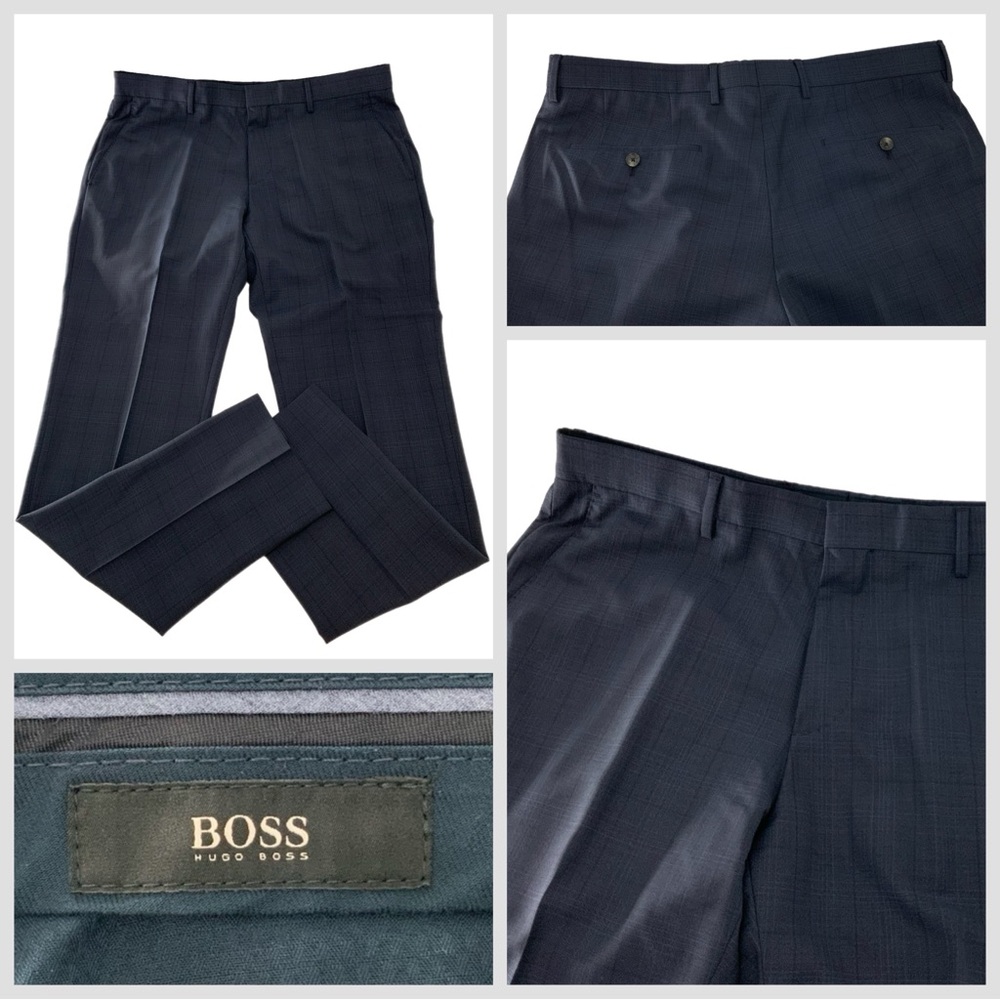 Hugo Boss Genesis3 Dress Pants Men 34x32 Blue Plaid Wool Flat Turkey YGI W5-26
